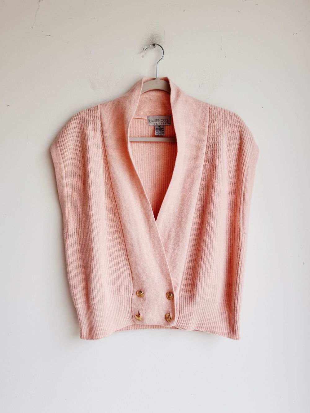 Vintage Lauren Cole Lambswool Angora Sweater Vest Pink Gold Button Petite M - Picture 8 of 9